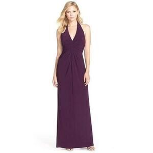 Adrianna Papell Ruched Jersey Halter 191915320 Gown sz 12 NWT Purple